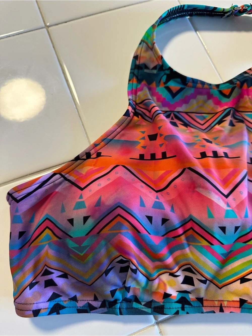 Multi-Color Patterned High-Neck Swim Top - Picture 2 of 10
